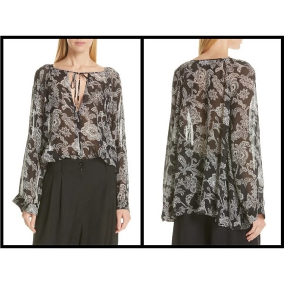 Nili Lotan Tops - Nili Lotan Acadia Black Paisley Print Silk Blouse